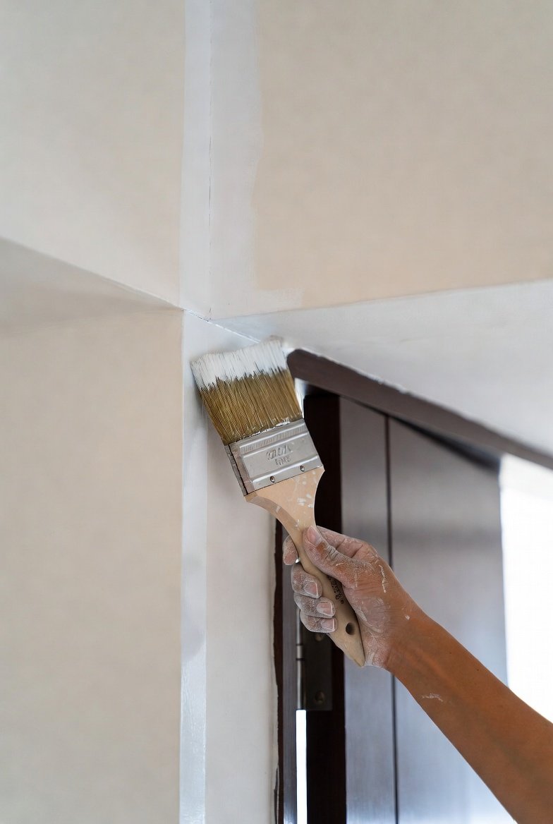 Painter cutting in a clean edge by hand with a brush