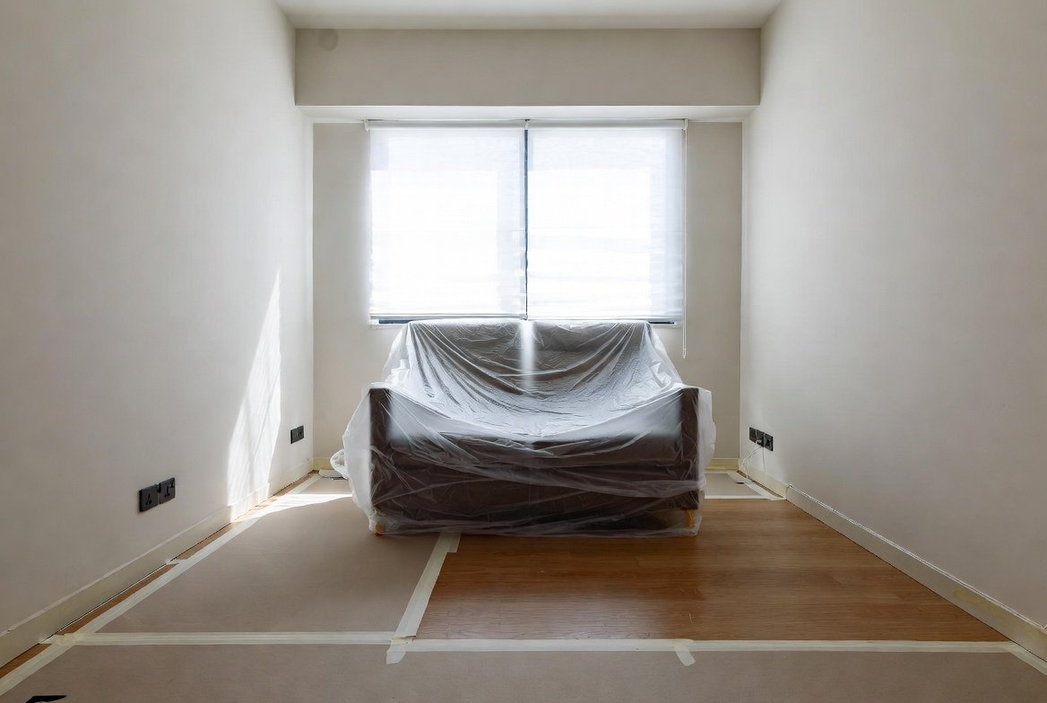 Room masked and floors sheeted before painting