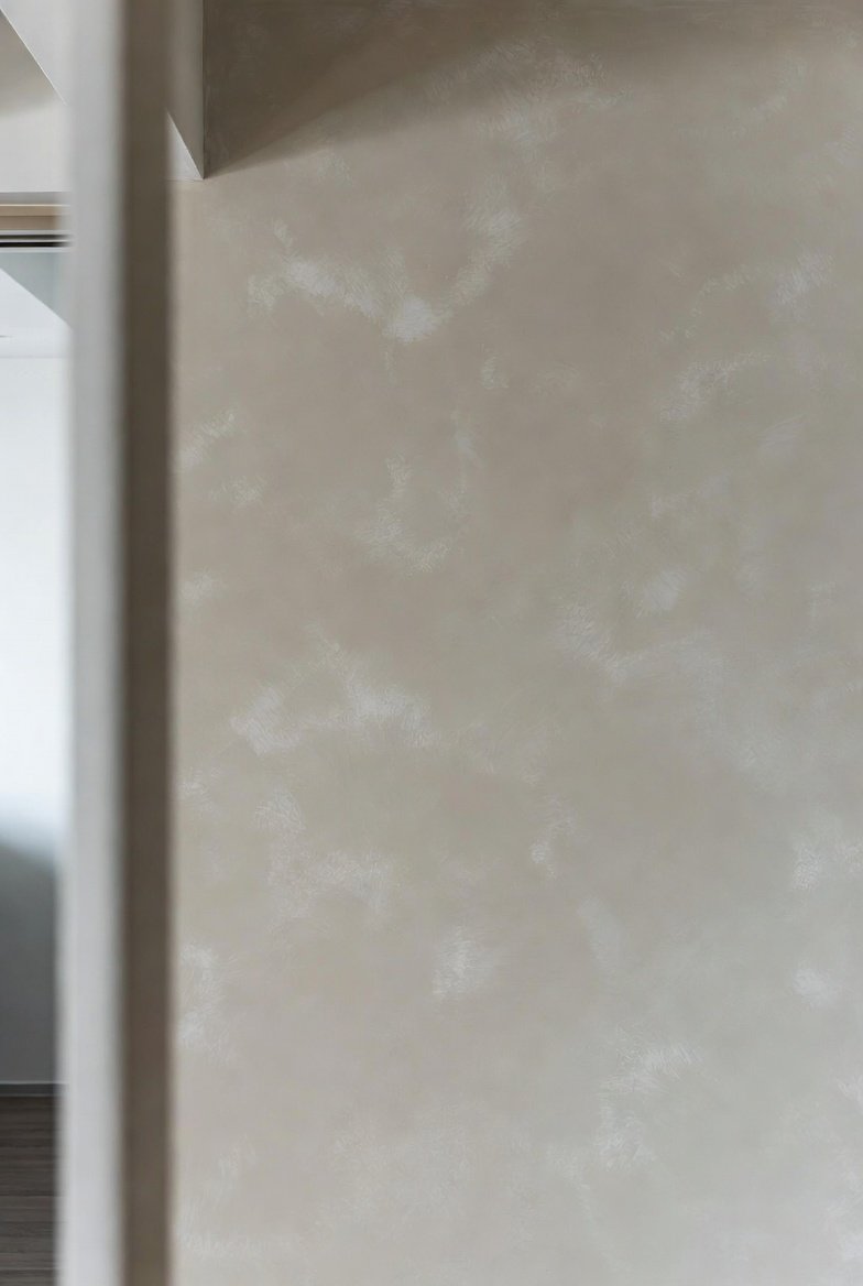 Limewash feature wall in a condominium