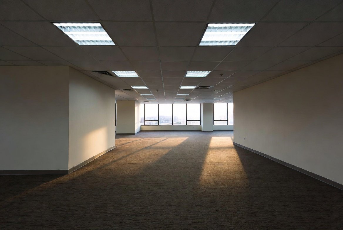 Office floor freshly repainted during an overnight job